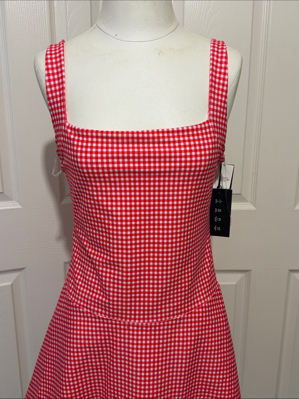 Abercrombie YPB Red Gingham Square-Neck Mini Dress Underneath Short Tennis - Picture 3 of 8